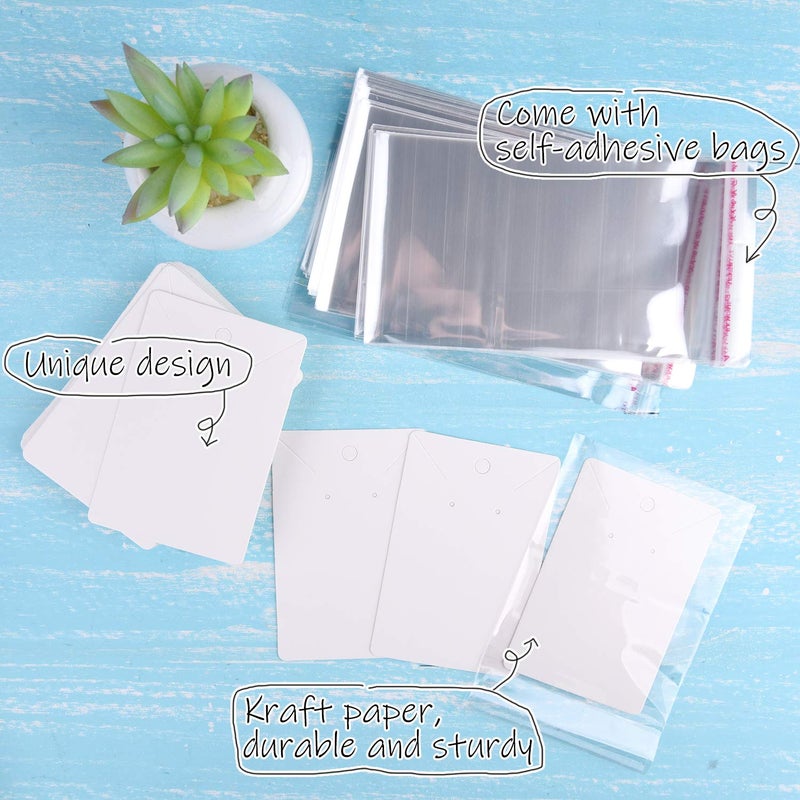 MIAHART 150 Set Earring Holder Cards Necklace Display Cards with 150pcs Bags for Selling DIY Ear Studs, Earrings and Jewelry Display (White) - Image 2